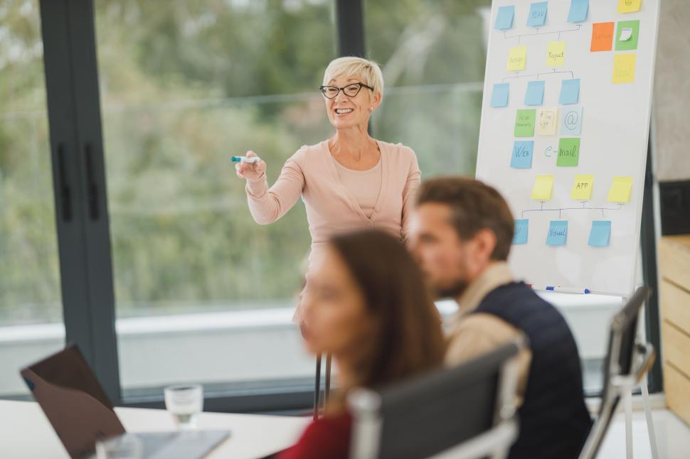 Free Image of Senior woman leading a workshop with sticky notes 
