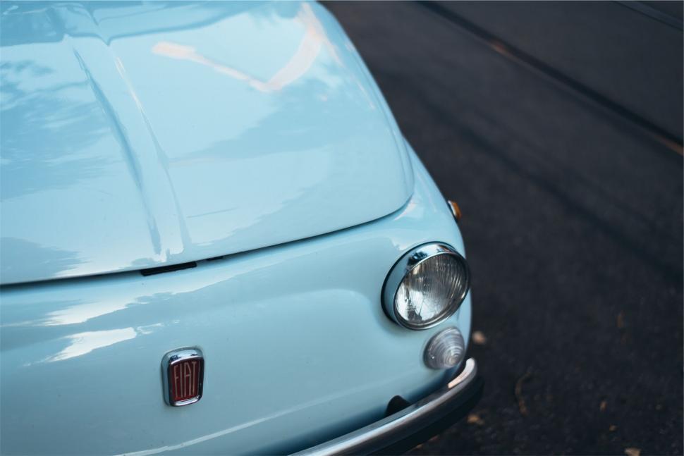 Free Image of Vintage blue Fiat car front view 