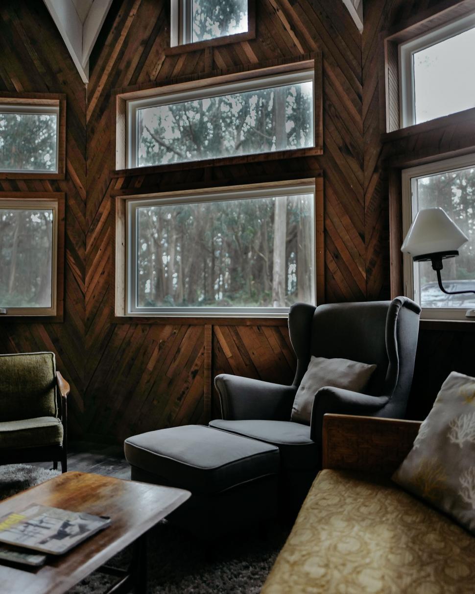 Free Image of Cozy interior with wooden wall paneling 