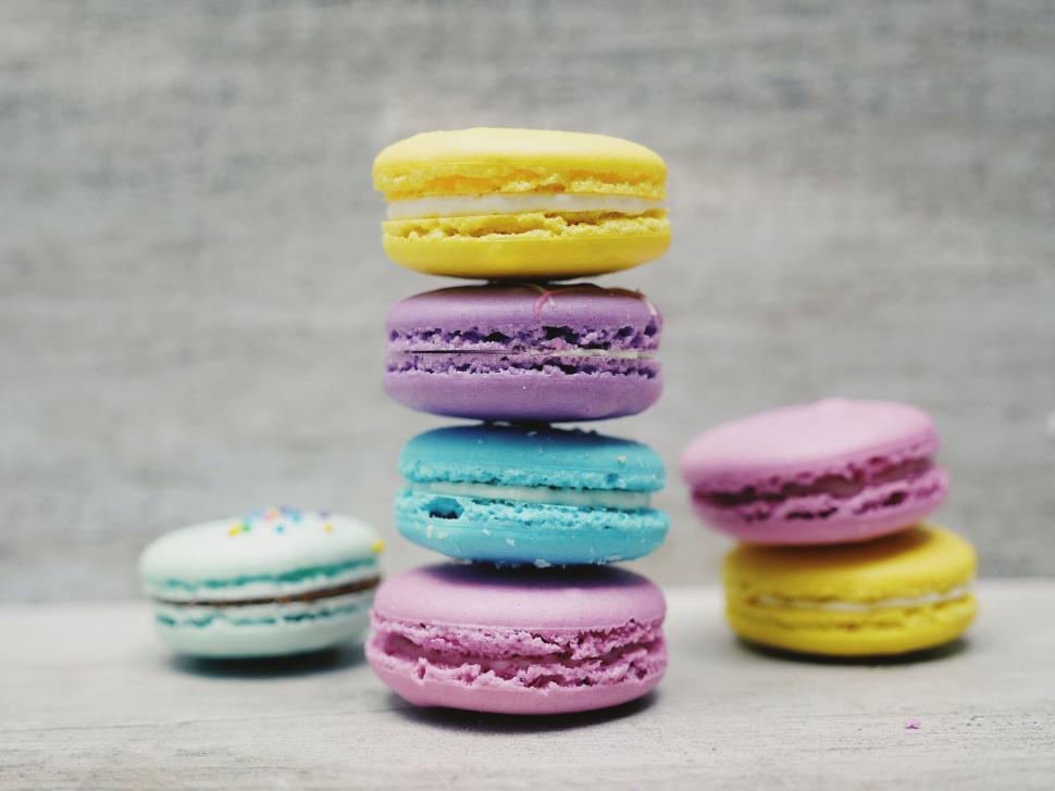 Free Image of Colorful macarons stacked in a row 