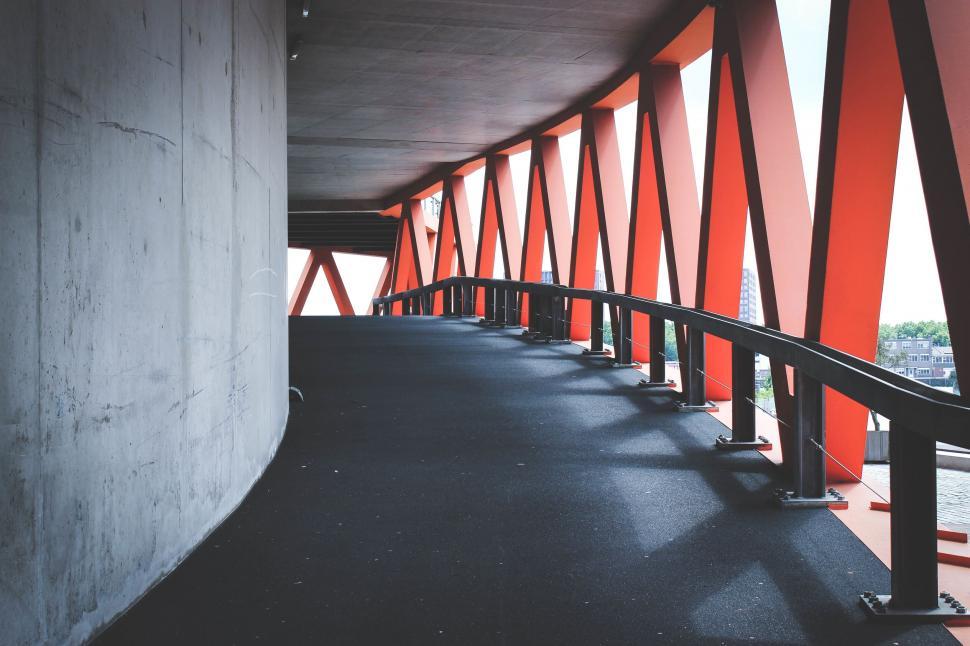 Free Image of Modern red and white bridge corridor 