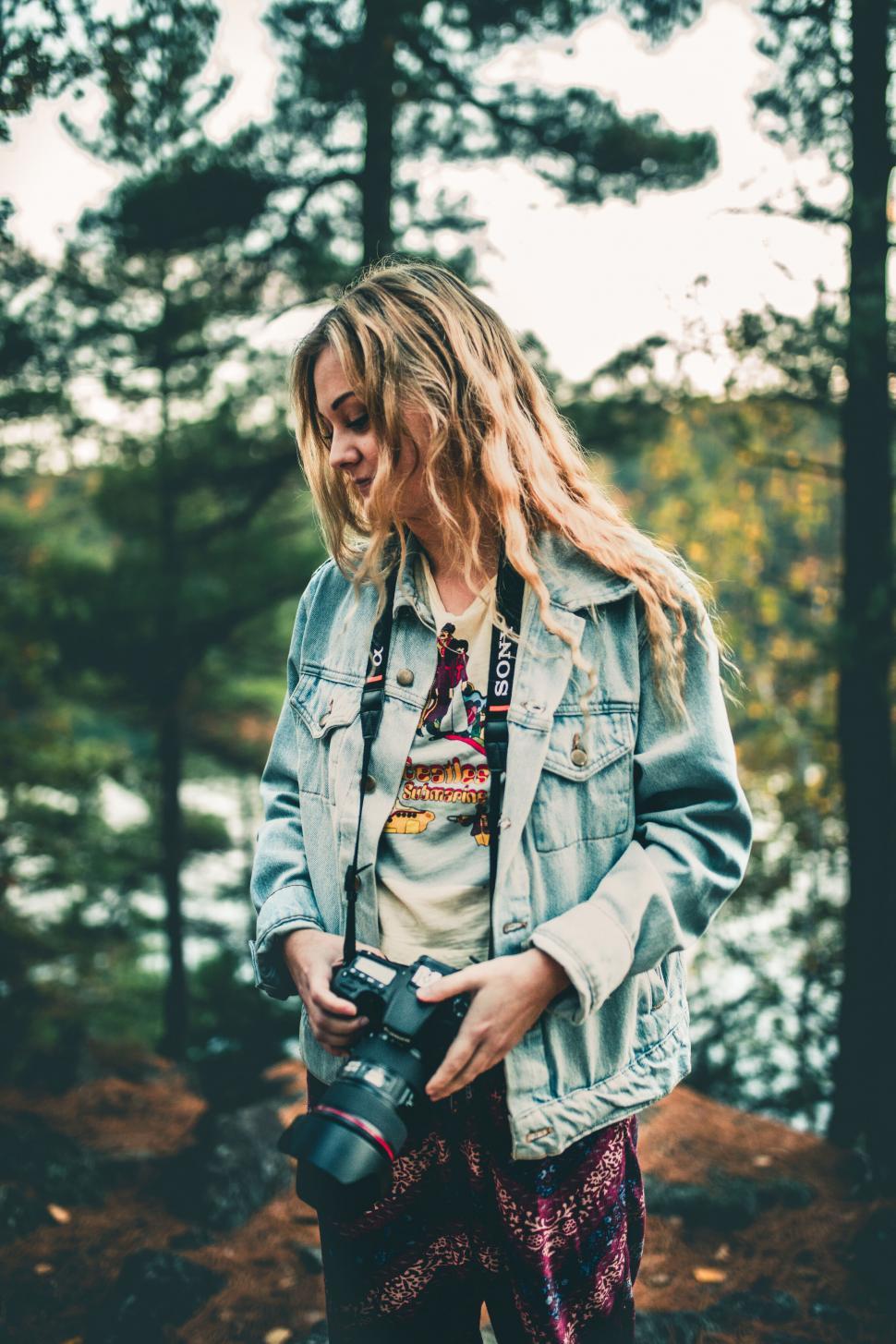 Free Image of Photographer in a denim jacket in nature 