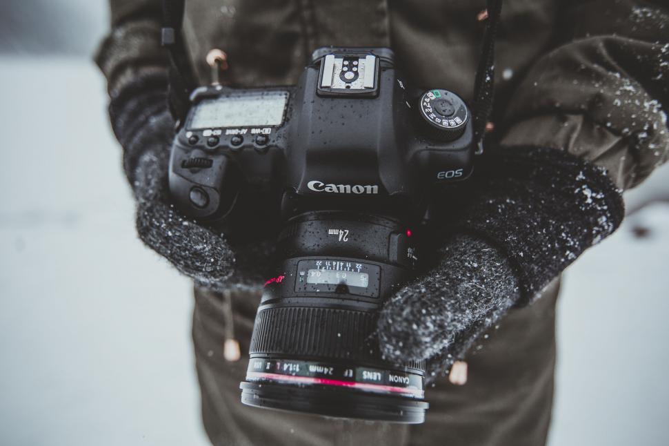 Free Image of Holding a camera in snowy weather 