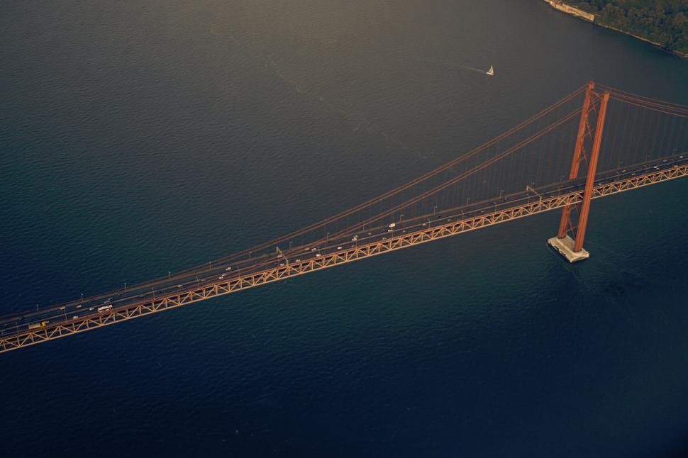 Free Image of Aerial shot of a famous suspension bridge 