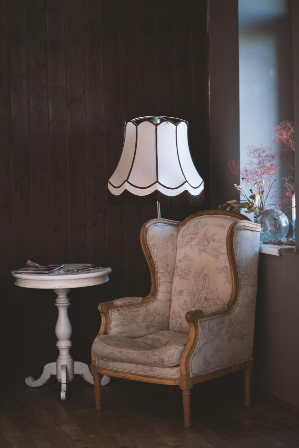 Free Image of Vintage armchair and standing lamp 