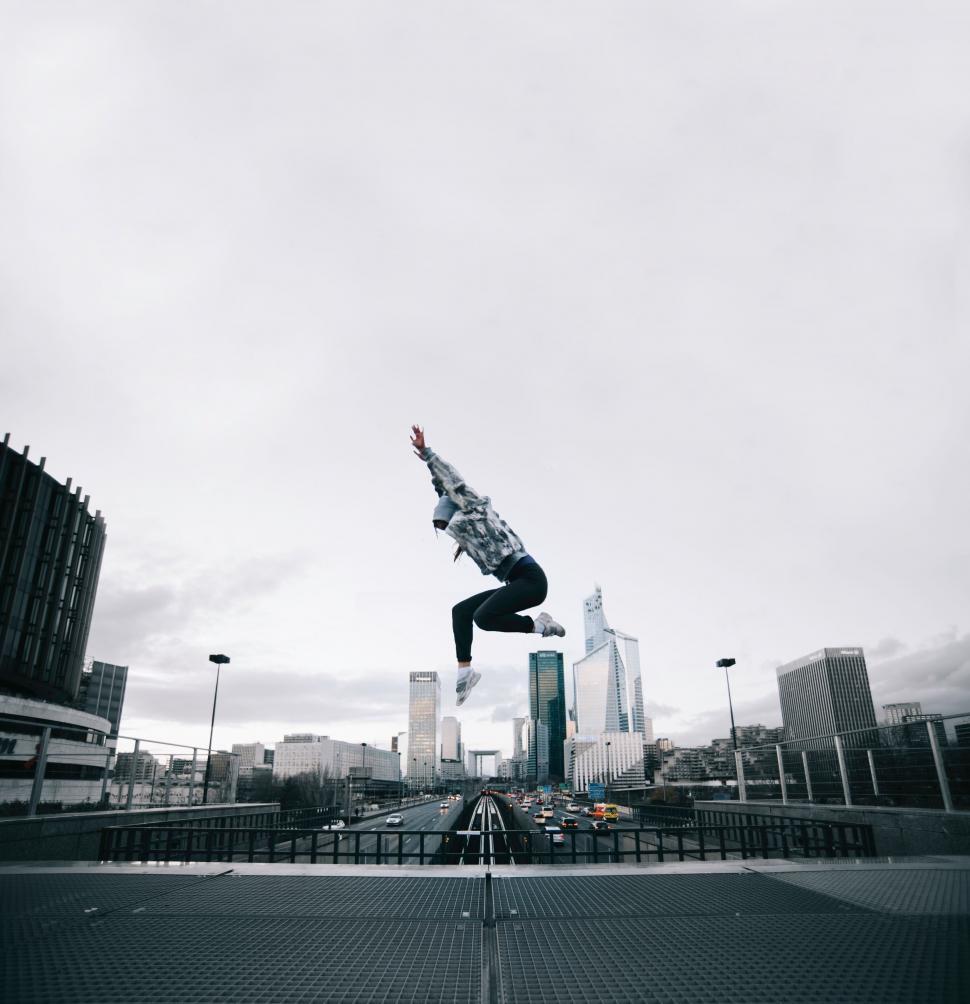 Free Image of Jumping person in urban setting 