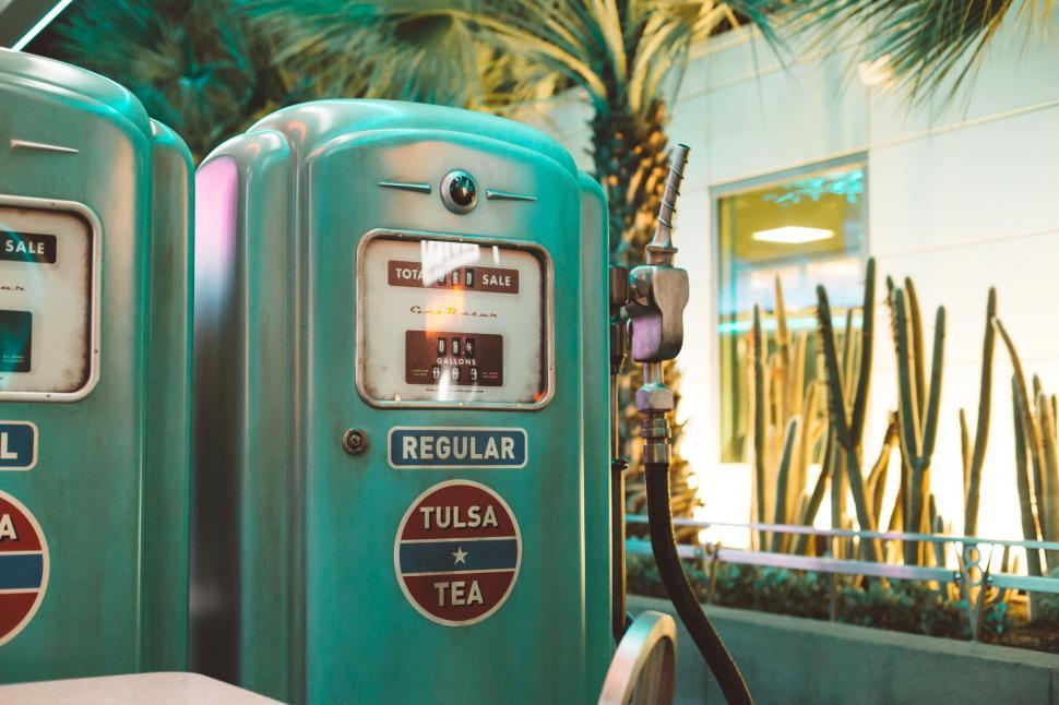 Free Image of Vintage gas pumps in a retro setting 