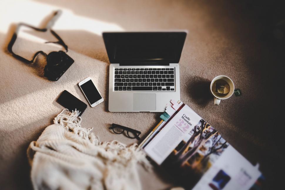 Free Image of Cozy work from home setup with tech 