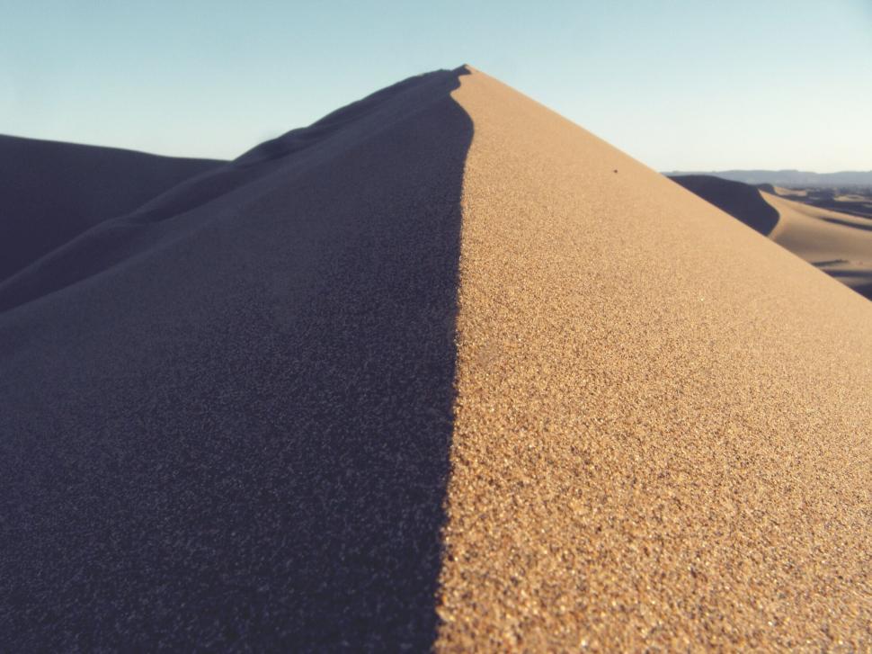 Free Image of Sandy desert dune with clear blue sky 