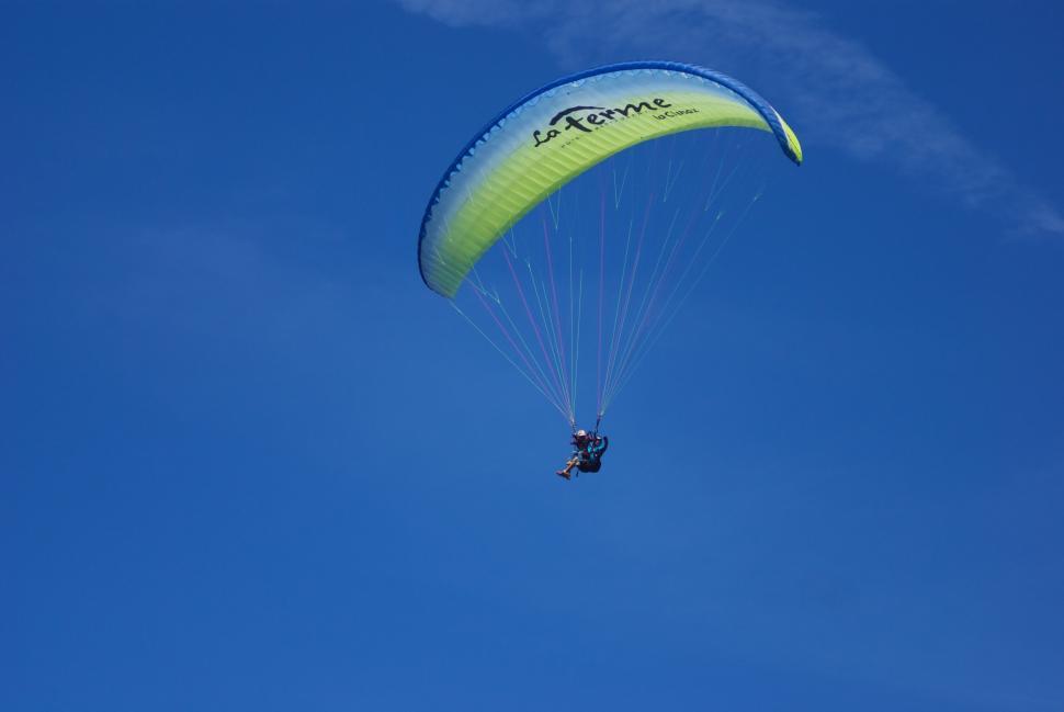 Free Image of Paraglider flying in clear blue sky 