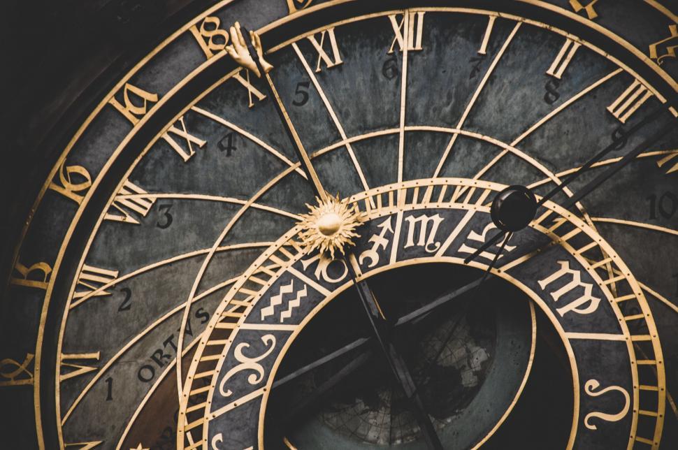 Free Image of Ancient astronomical clock in close-up detail 