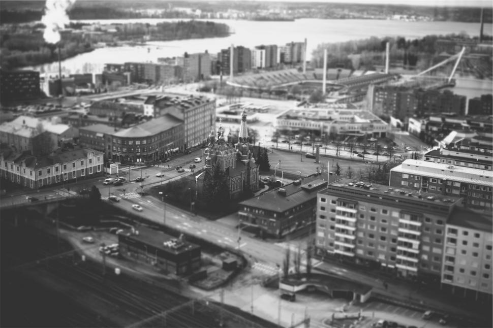 Free Image of Aerial grayscale view of an urban area 