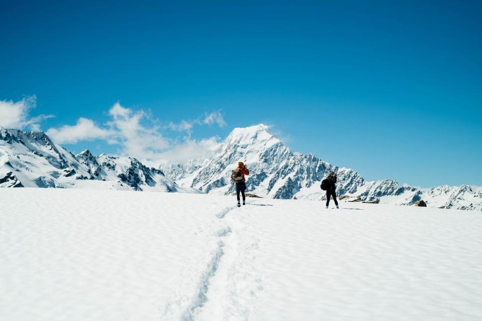 Free Image of Two hikers trekking in a snowy mountain 