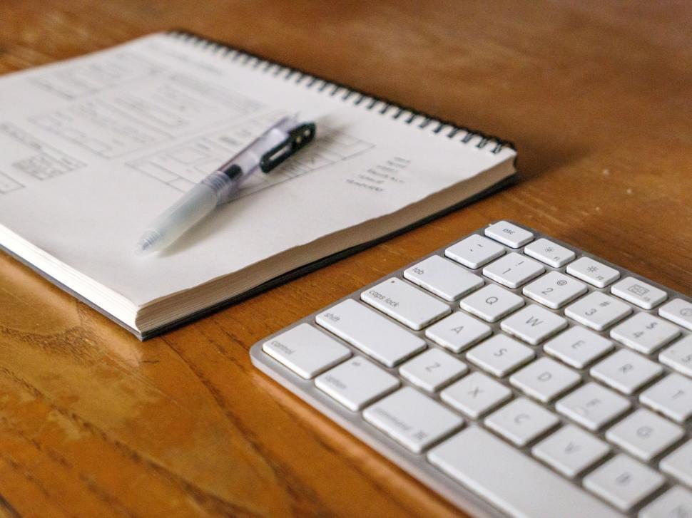 Free Image of Close-up of notebook pen and white keyboard 