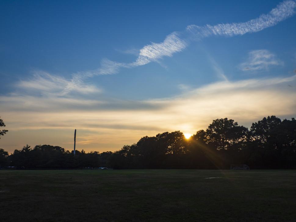 Free Image of Sunset over a serene park landscape 