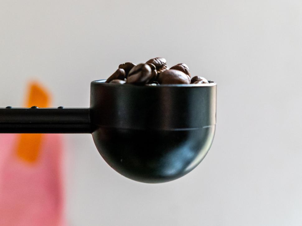 Free Image of Macro shot of coffee beans in a scoop 