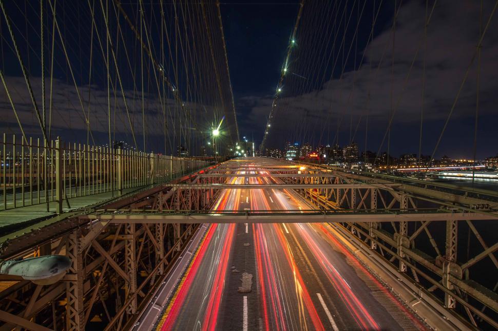 Free Image of Long exposure of traffic on the bridge at night 