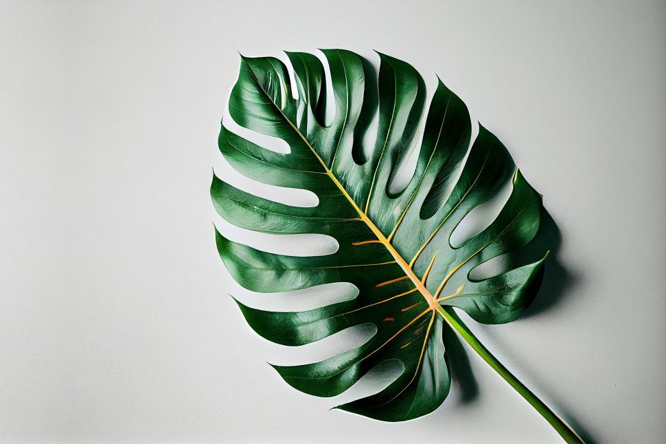 Free Image of Green Monstera leaf on light background 