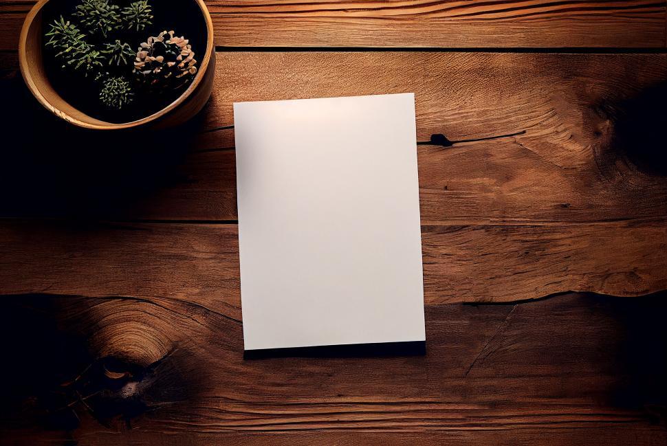Free Image of Blank white paper sheet on a wooden desk 