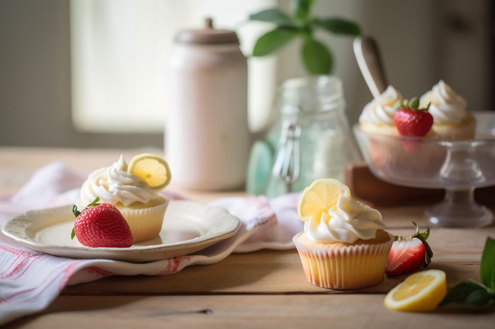 Free Image of Lemon cupcakes with cream cheese frosting 