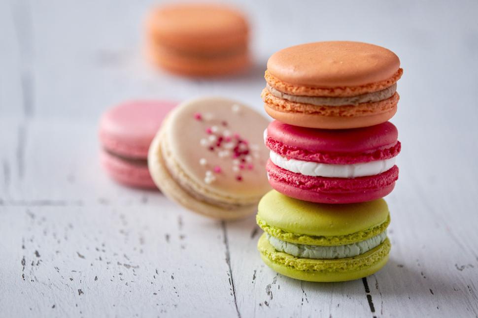 Free Image of Colorful macaron cookies stacked 