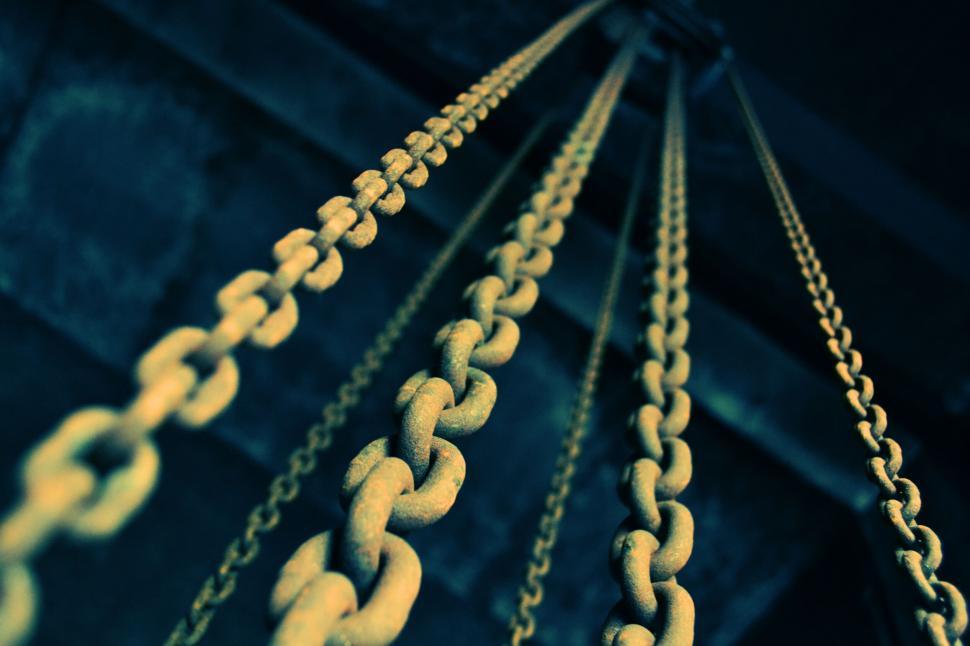 Free Image of Close-up of rusted metal chains converging 
