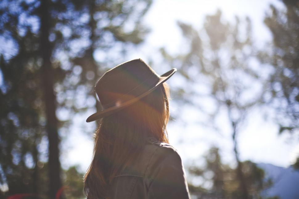 Free Image of Woman with hat looking away in nature 