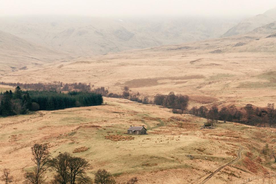 Free Image of Remote house in expansive rural highland scenery 