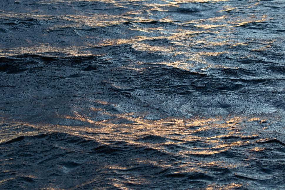 Free Image of Golden reflections on ocean water surface 