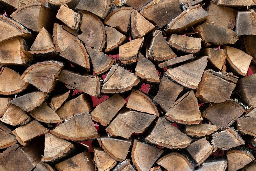 Free Image of Close-up of stacked firewood texture 