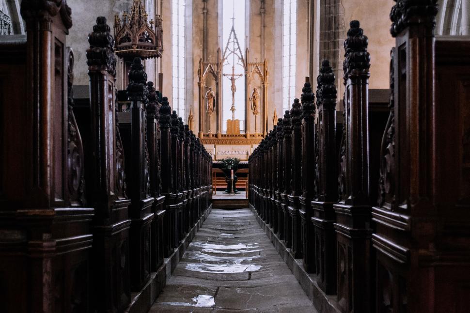 Free Image of Historic church aisle leading to altar 