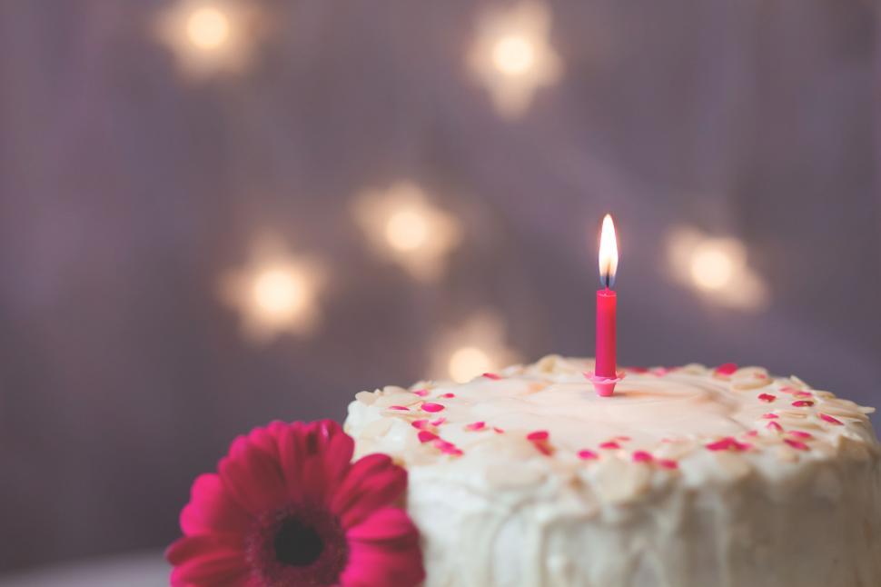 Free Image of Birthday cake with a single lit candle 