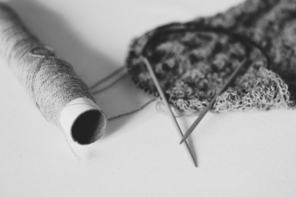Free Image of Knitting project in black and white 