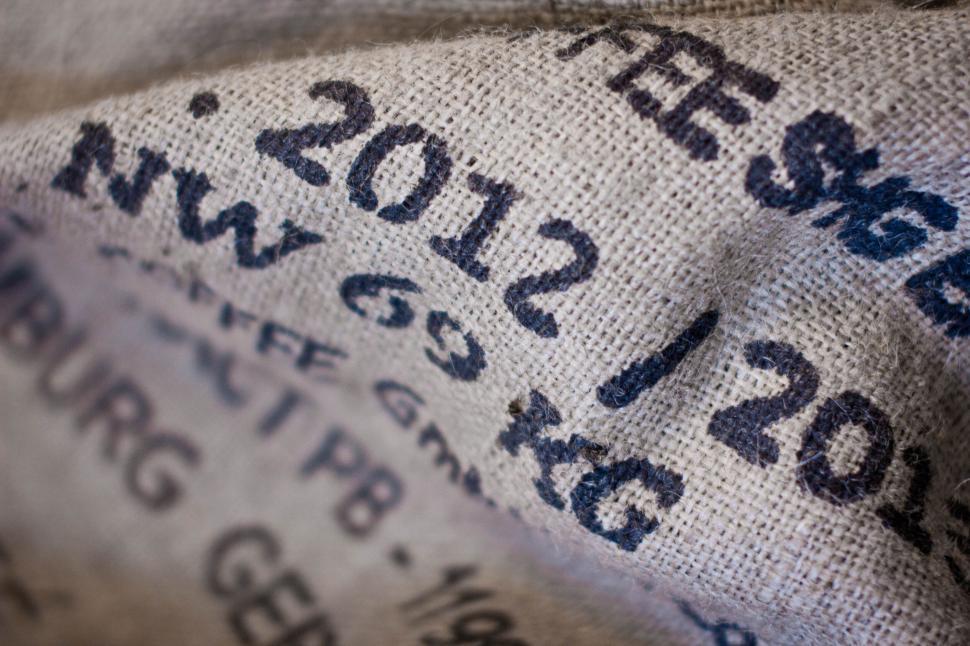 Free Image of Close-up of stamped burlap sack 
