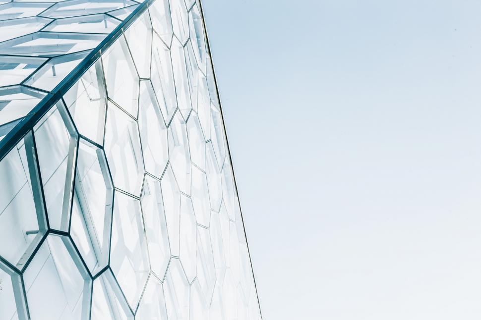 Free Image of Abstract geometric glass facade of building 