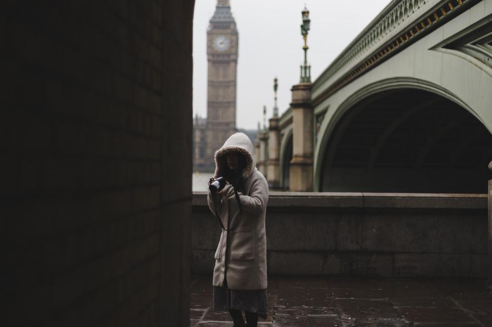 Free Image of Person in coat near Big Ben,London 