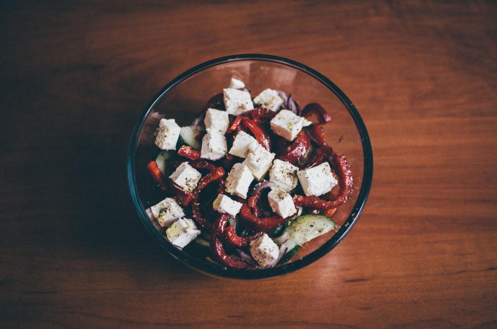 Free Image of Greek salad in a glass bowl 