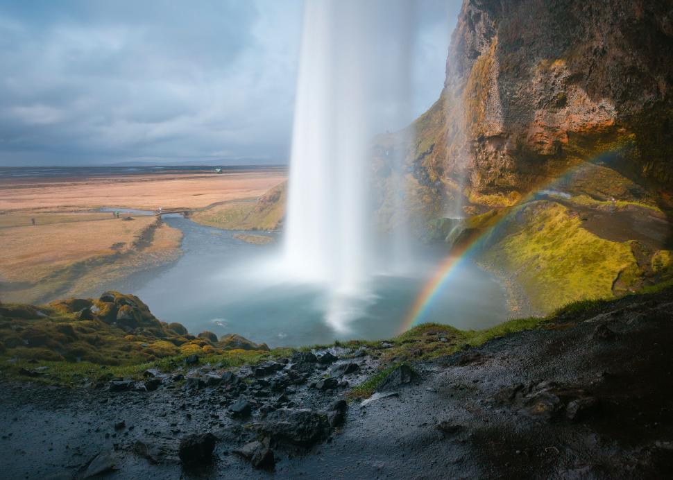 Free Image of Waterfall with a rainbow in Iceland 