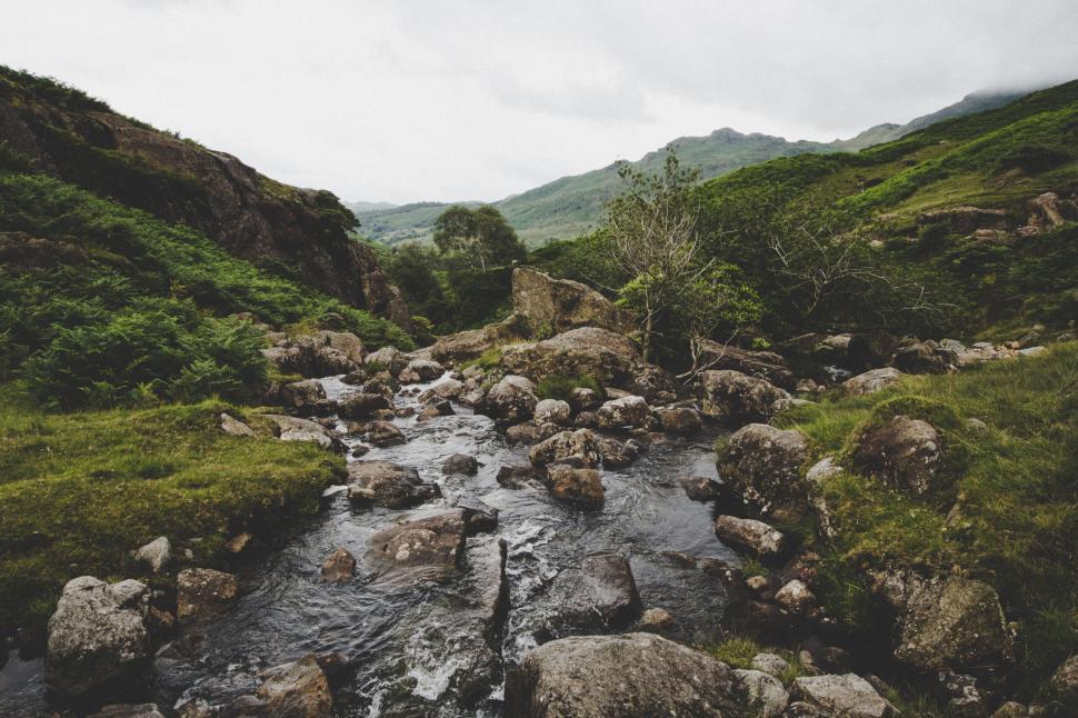 Free Image of River running through rugged landscape 