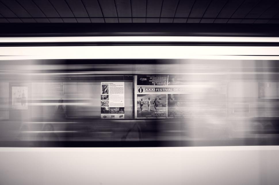 Free Image of Black and white photo of a train station 