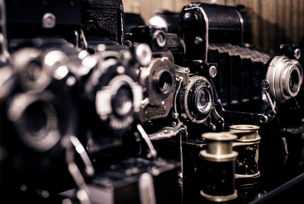 Free Image of Vintage camera collection on display 