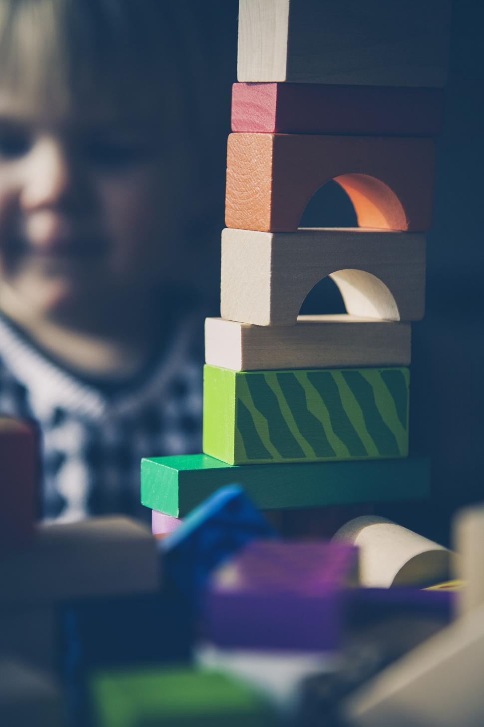 Free Image of Colorful wooden toy blocks in focus 