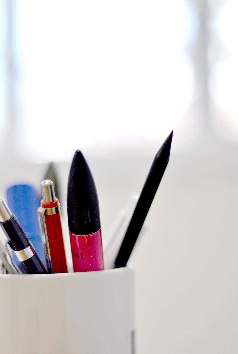 Free Image of Close-up of office stationary in a holder 