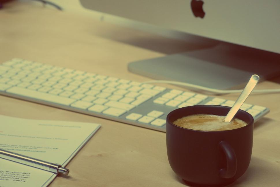 Free Image of Workstation with coffee mug and Apple iMac 