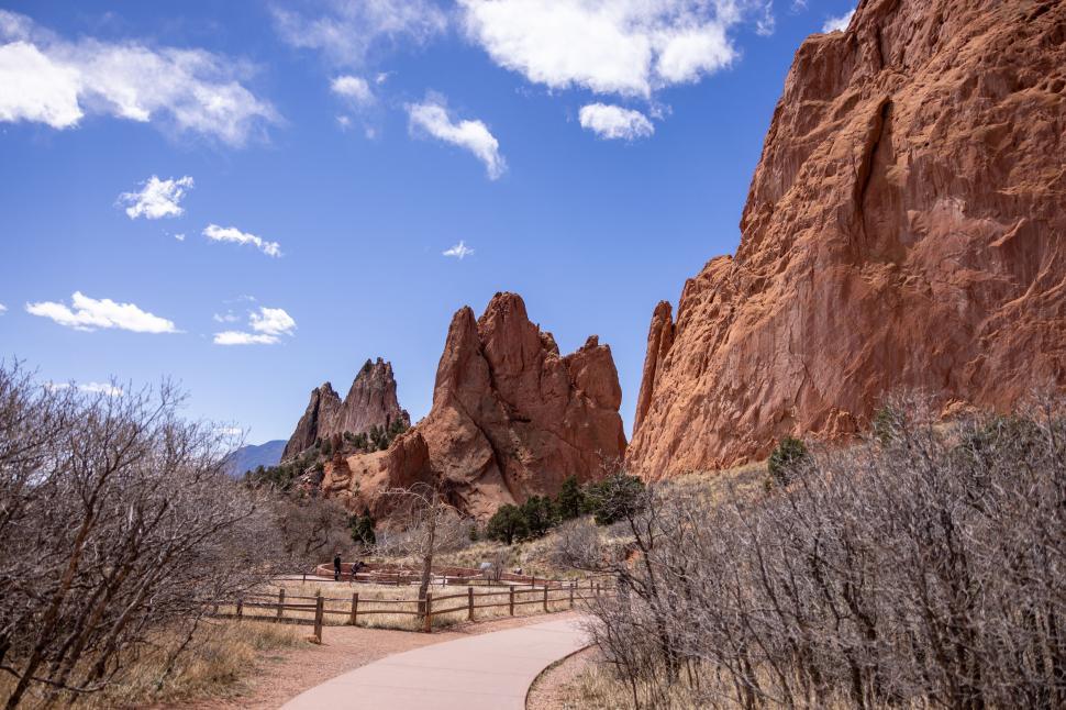 Free Image of Path winding through red rock formations 