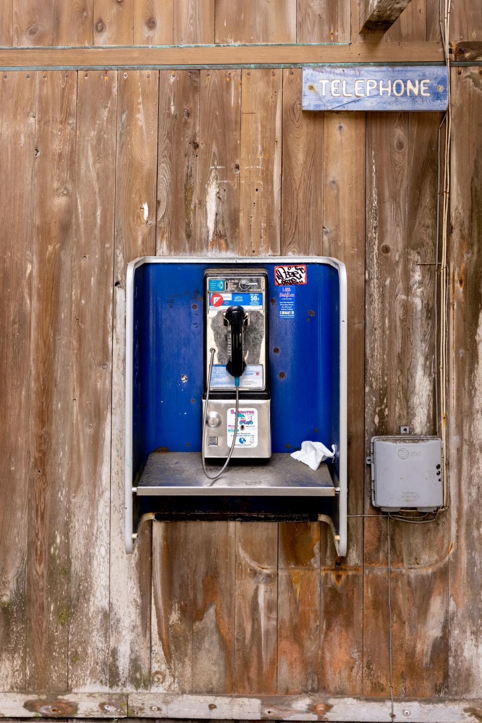 Free Image of Vintage blue public telephone booth 