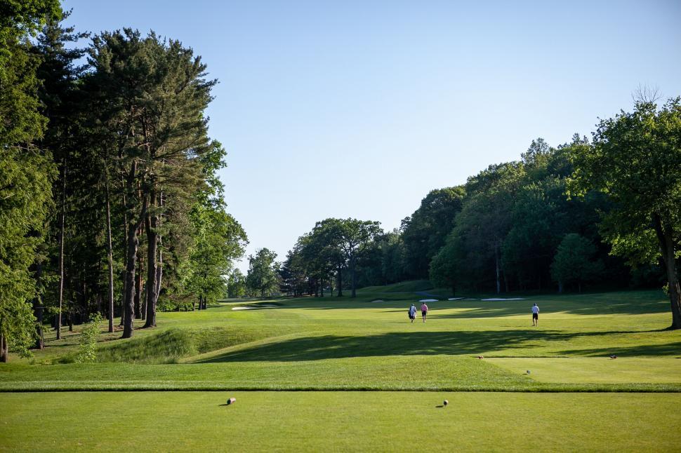 Free Image of Golfers on a lush green course at sunset 