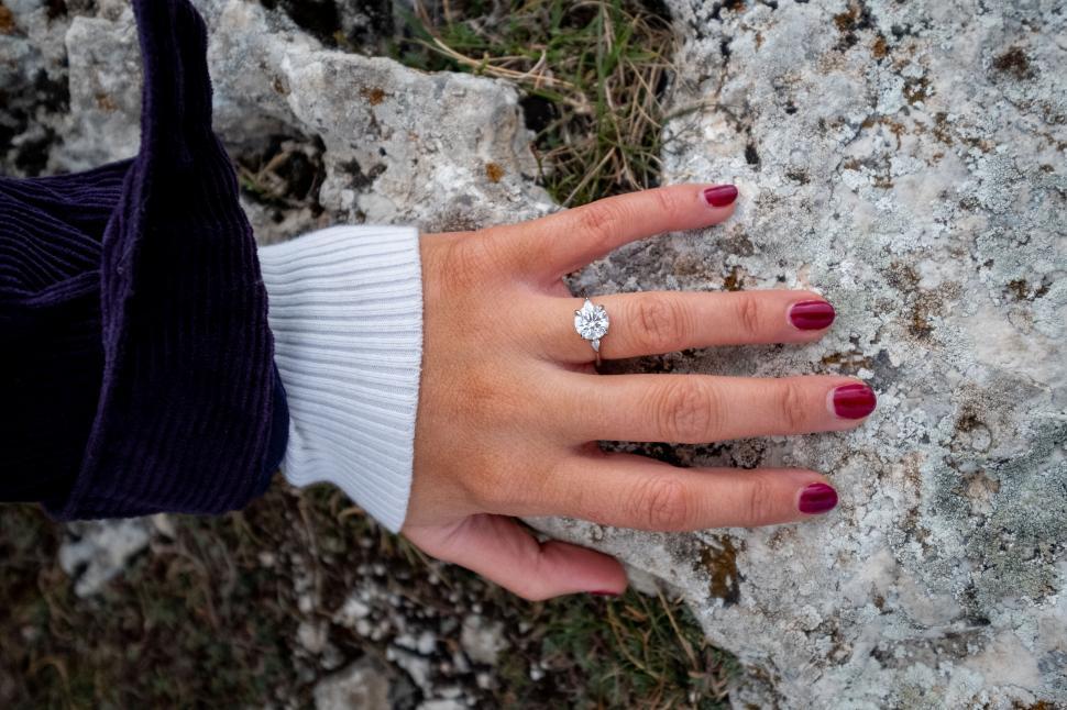 Free Image of Elegant Hand with Diamond Engagement Ring 
