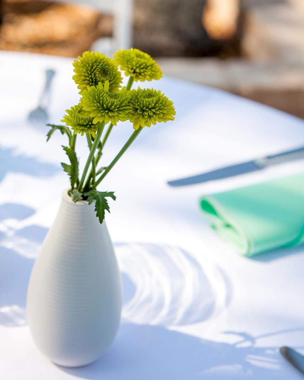 Free Image of Fresh flowers in a white vase on table 
