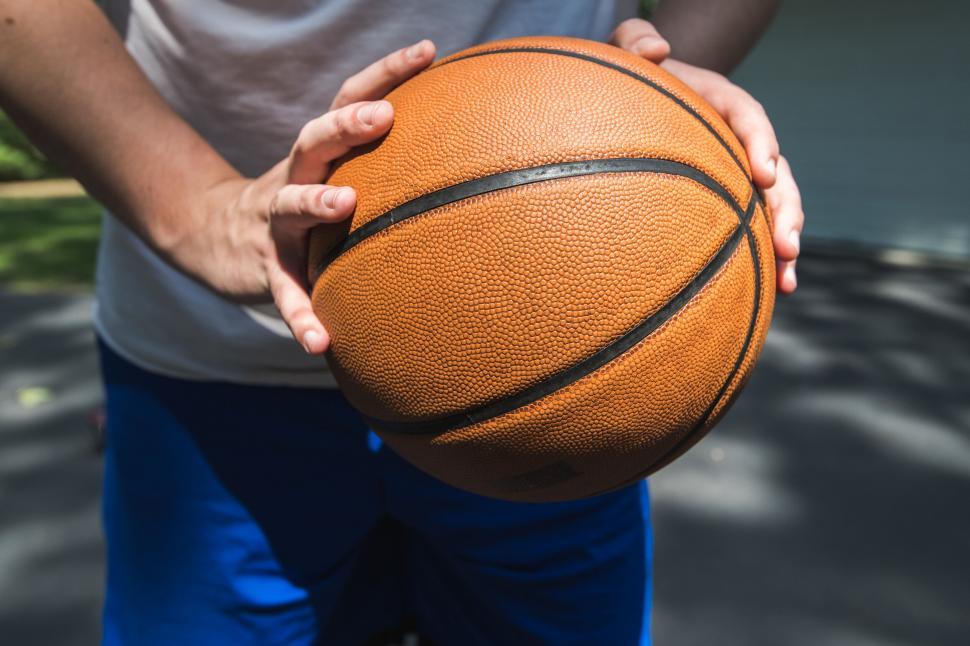 Free Image of Close-up of hands holding a basketball 